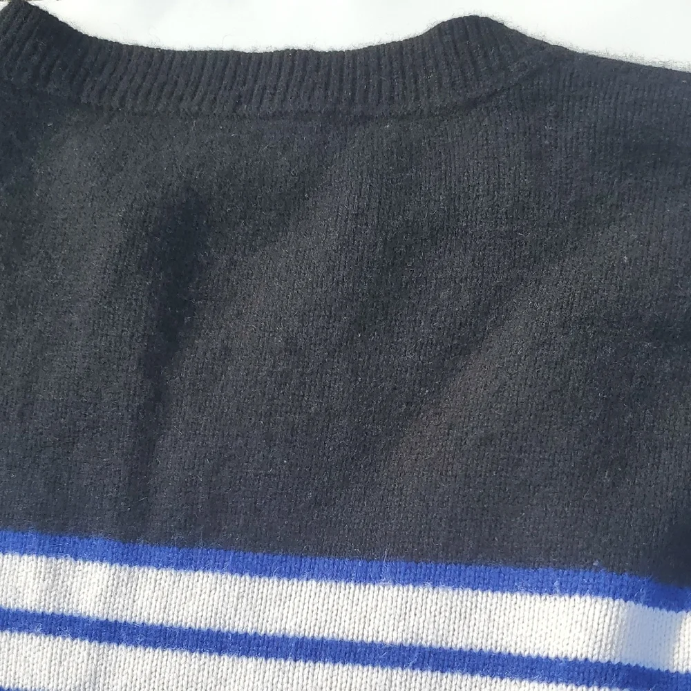 Derek Lam IOC Athleta Cashmere Black and Blue Striped Crewneck Sweater Small